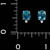 14K Yellow Gold Estate Blue Topaz and Diamond Earrings