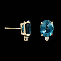 14K Yellow Gold Estate Blue Topaz and Diamond Earrings