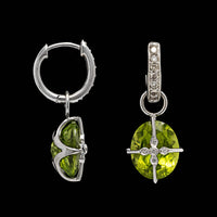 14K White Gold Estate Peridot and Diamond Drop Earrings