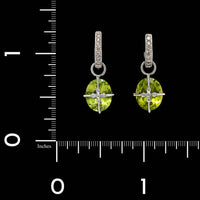 14K White Gold Estate Peridot and Diamond Drop Earrings