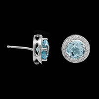 14K White Gold Estate Aquamarine and Diamond Earrings