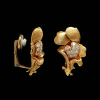 Pierre Sterle 18K Yellow Gold Estate Diamond Flower Clipon Earrings