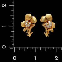 Pierre Sterle 18K Yellow Gold Estate Diamond Flower Clipon Earrings