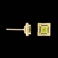 14K Yellow Gold Estate Peridot and Diamond Earrings