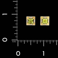14K Yellow Gold Estate Peridot and Diamond Earrings