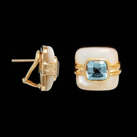 14K Yellow Gold Estate Mother of Pearl and Blue Topaz Earrings&nbsp;