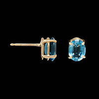 14K Yellow Gold Estate Blue Topaz Studs Earrings