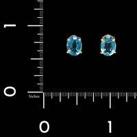 14K Yellow Gold Estate Blue Topaz Studs Earrings