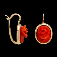 14K Yellow Gold Estate Coral Flower Earrings