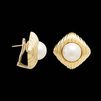 18K Yellow Gold Estate Cultured Mabe Pearl Earrings