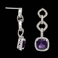 18K White Gold Estate Amethyst and Diamond Earrings