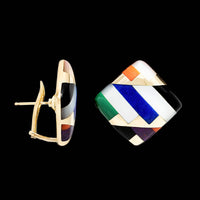 Asch Grossbardt 14K Yellow Gold Estate Gemstone Inlay Earrings