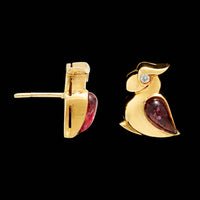 Bulgari 18K Yelow Gold Estate Pink Tourmaline and Diamond Parrot Earrings