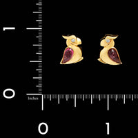 Bulgari 18K Yelow Gold Estate Pink Tourmaline and Diamond Parrot Earrings