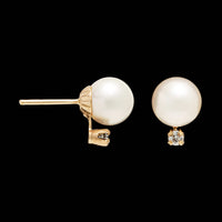 14K Yellow Gold Estate Cultured Pearl and Diamond Earrings