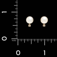 14K Yellow Gold Estate Cultured Pearl and Diamond Earrings