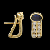 18K Yellow Gold Estate Sapphire and Diamond Earrings