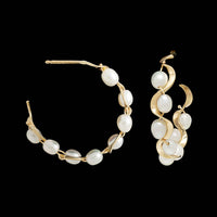 Tom Kruskal 14K Yellow Gold Estate Cultured Freshwater Pearl Small Ruffle Hoop Earrings