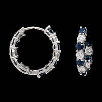 14K White Gold Estate Sapphire and Diamond Inside Outside Hoops