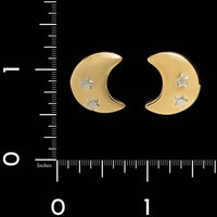 18K Two-tone Gold Estate Crescent Moon and Star Earrings