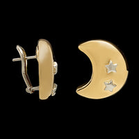 18K Two-tone Gold Estate Crescent Moon and Star Earrings