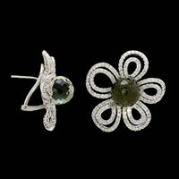 18K White Gold Estate Prasiolite and Diamond Earrings