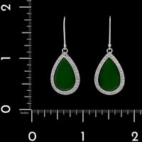 14K White Gold Estate Omphacite Jade and Diamond Earrings