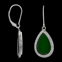 14K White Gold Estate Omphacite Jade and Diamond Earrings
