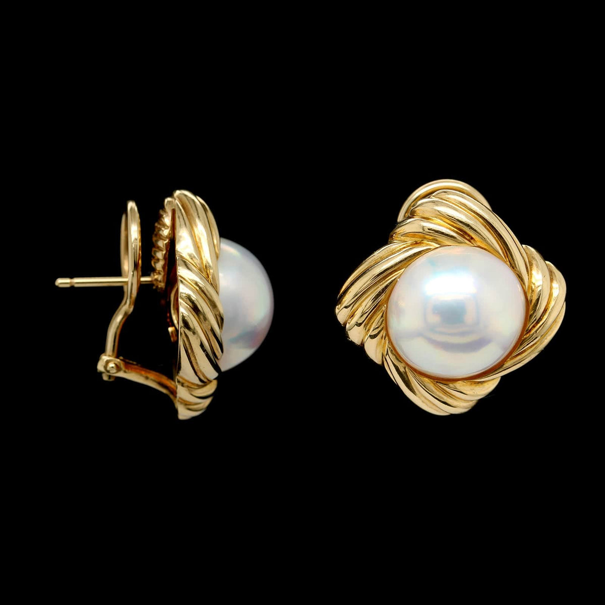 Mikimoto 18K Yellow Gold Estate Cultured Mabe Pearl Earrings - Main Image