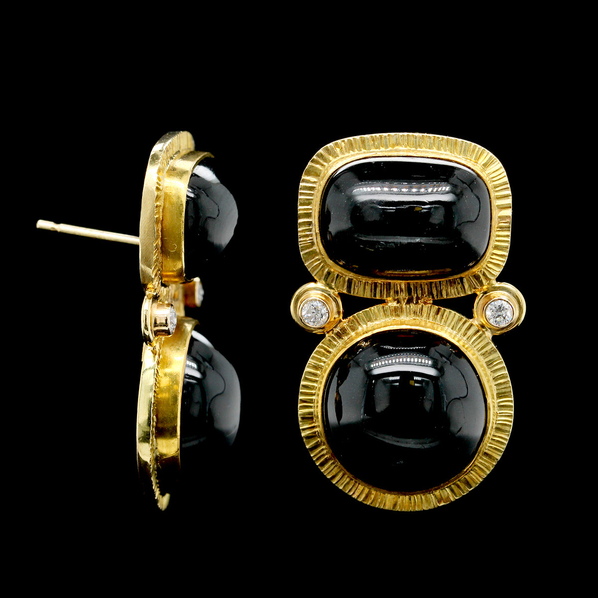 Anne Besse Shepherd 18K Yellow Gold Estate Black Diopside and Diamond Earrings