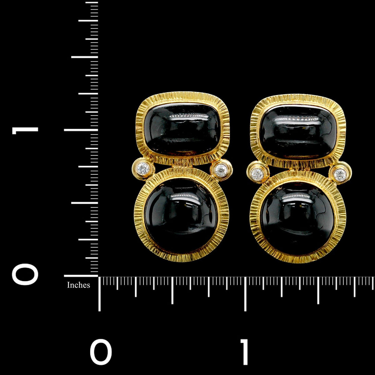 Anne Besse Shepherd 18K Yellow Gold Estate Black Diopside and Diamond Earrings