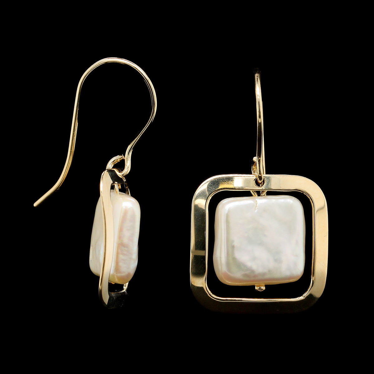 14K Yellow Gold Estate Cultured Freshwater Pearl Drop Earrings