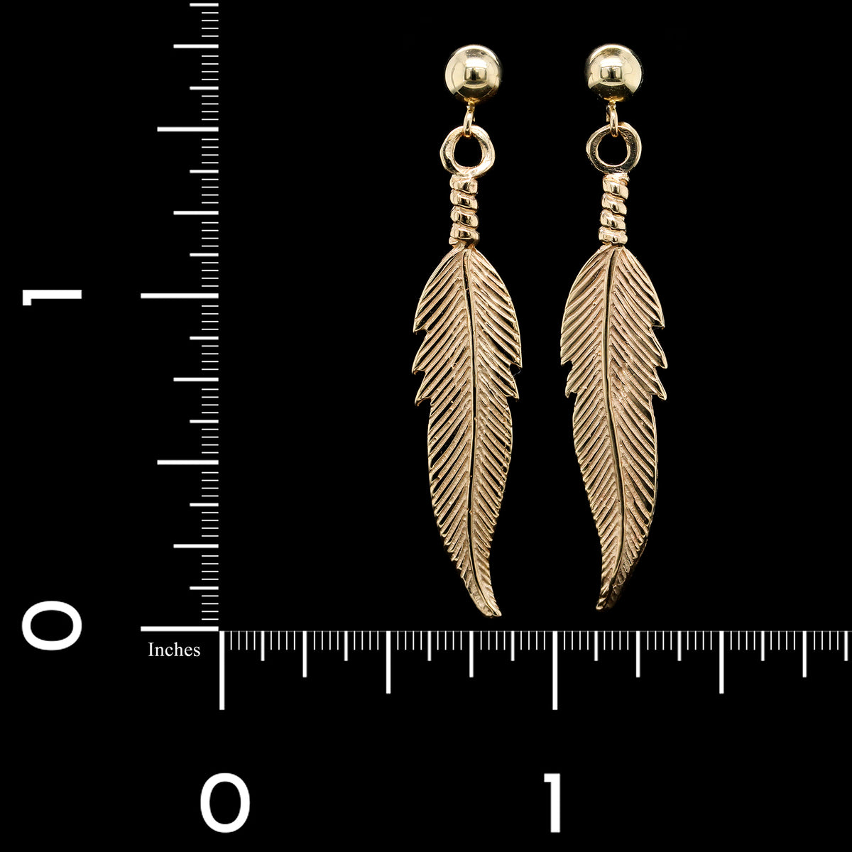 14K Yellow Gold Estate Feather Earrings