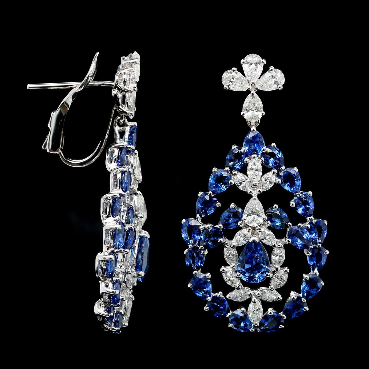 18K White Gold Estate Sapphire and Diamond Earrings