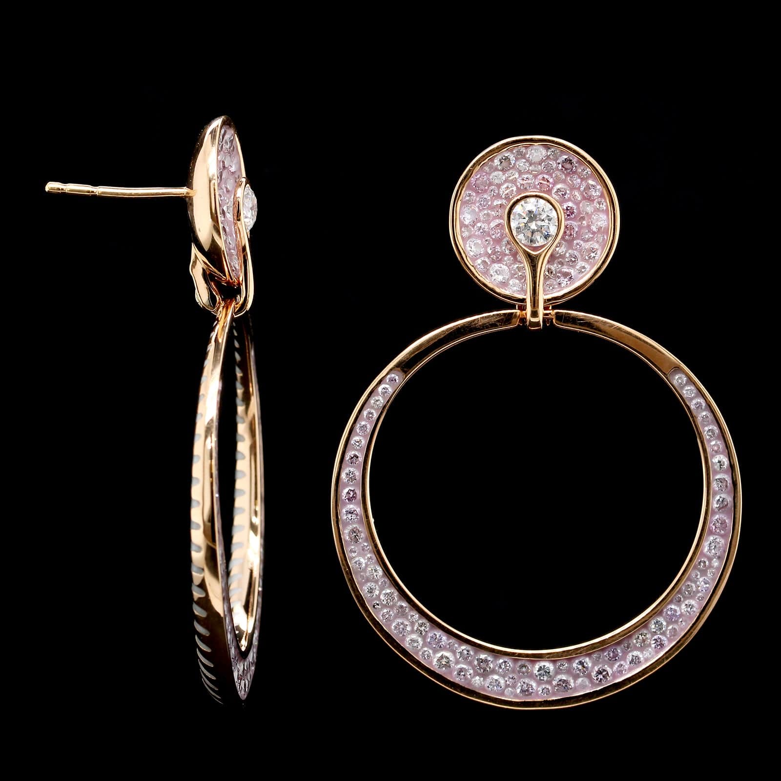Pleve 18K Rose Gold Estate Diamond and Resin Mosaic Earrings
