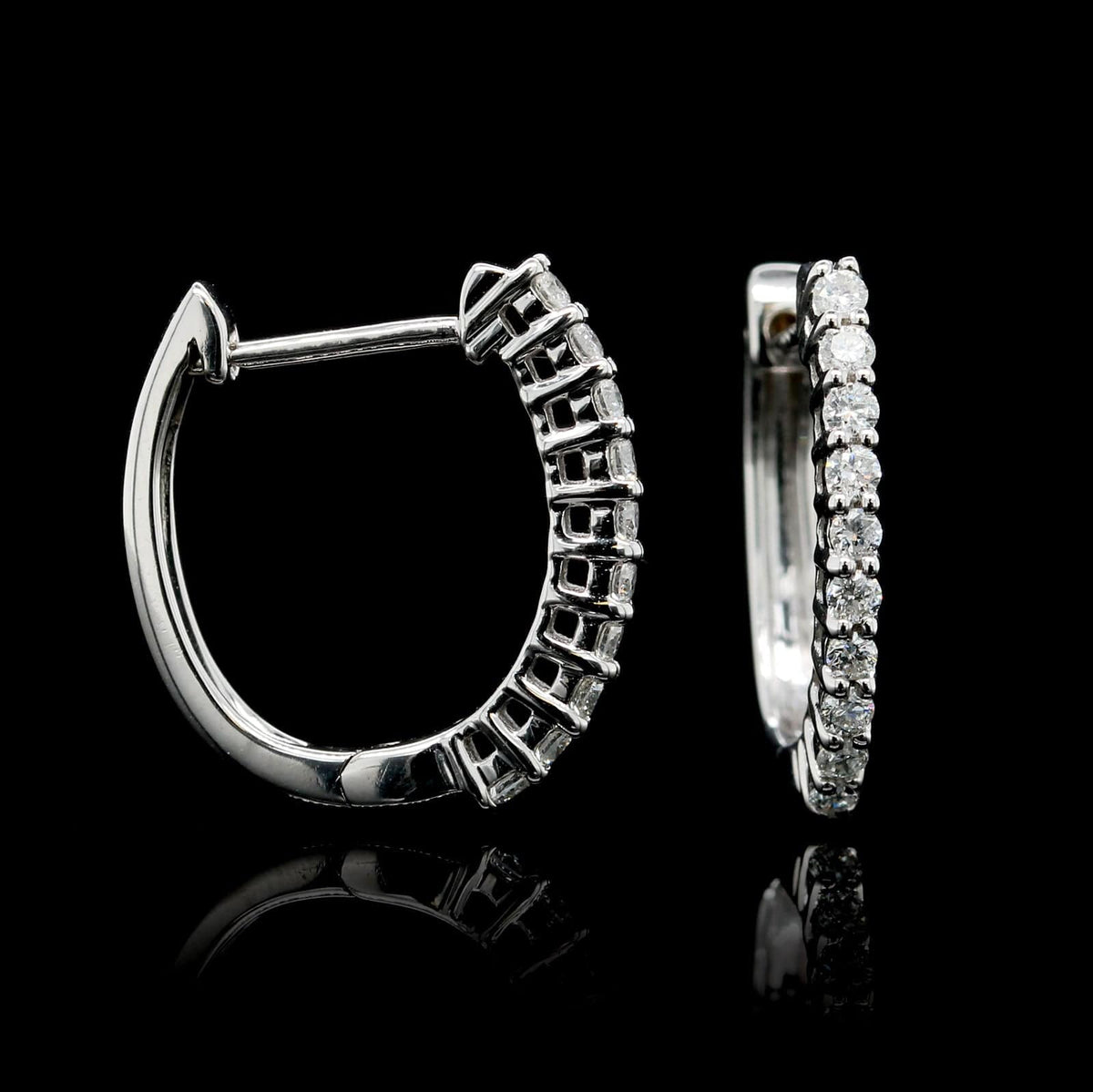 14K White Gold Estate Diamond Hoops