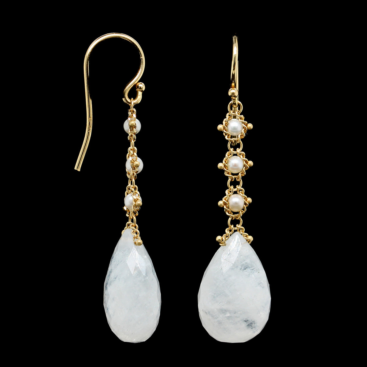 Amali 18K Yellow Gold Estate Cultured Pearl and Faceted Quartz Drop Earrings