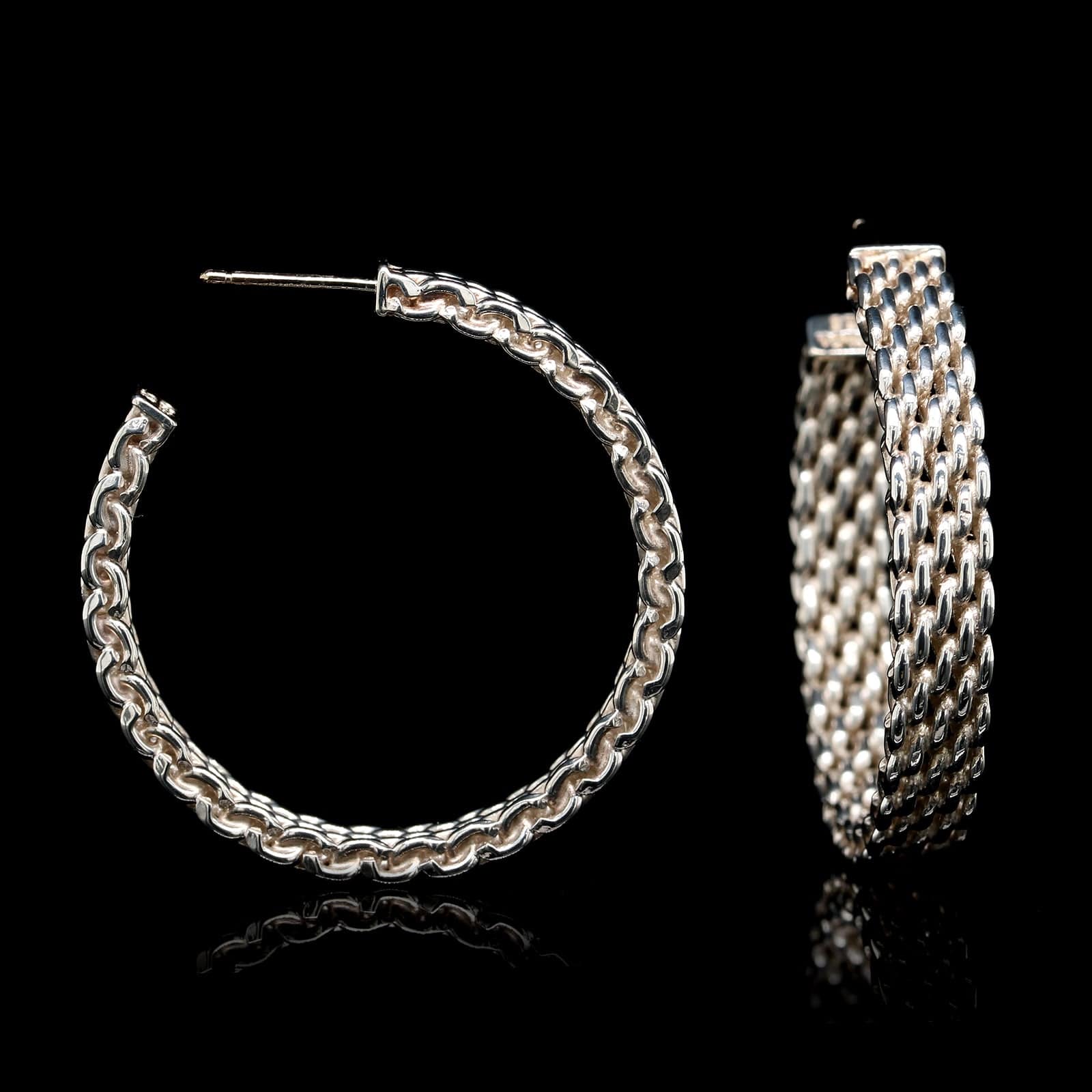Tiffany & Co. Sterling Silver Estate Somerset Mesh Hoop Earrings