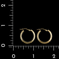 14K Yellow Gold Estate Textured Hoop Earrings