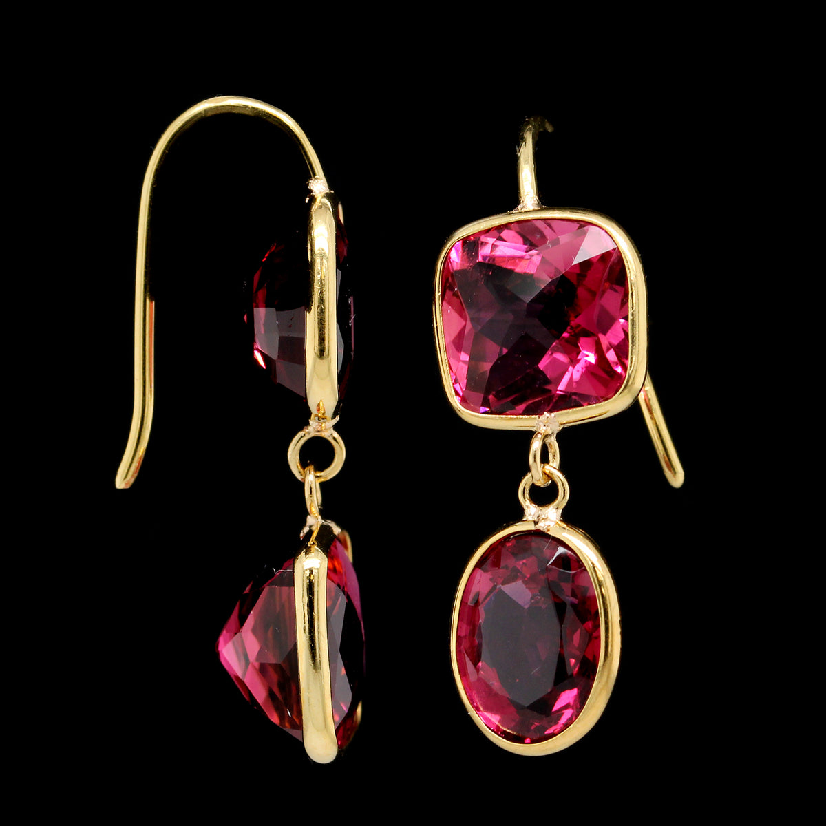 18K Yellow Gold Estate Pink Tourmaline and Garnet Earrings