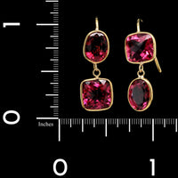 18K Yellow Gold Estate Pink Tourmaline and Garnet Earrings