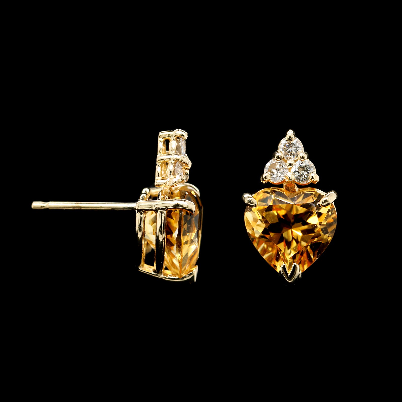14K Yellow Gold Estate Citrine and Diamond Earrings