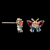 14K Yellow Gold Estate Gem-set Butterfly Earrings