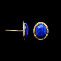 14K Yellow Gold Estate Lapis Cabochon Stud Earrings