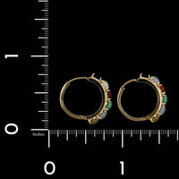 14K Yellow Gold Estate Multi Colored Jade Hoop Earrings
