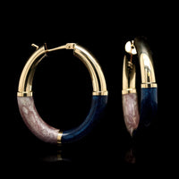 18K Yellow Gold Estate Enamel Oval Hoop Earrings