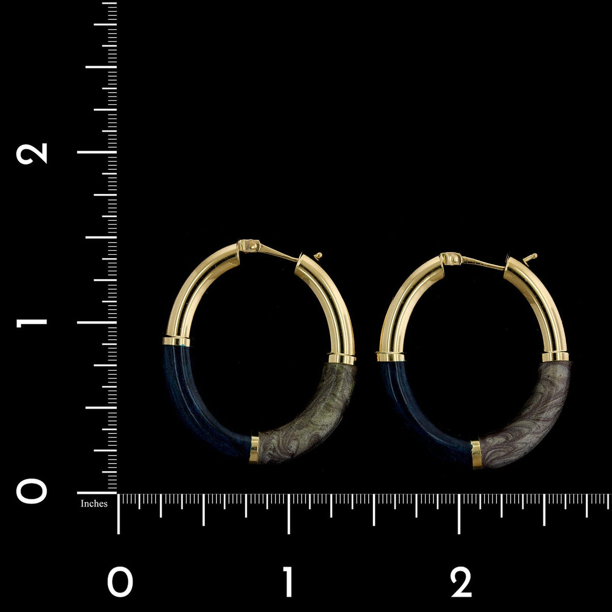 18K Yellow Gold Estate Enamel Oval Hoop Earrings