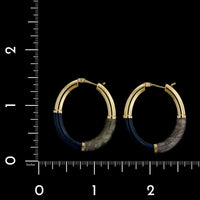 18K Yellow Gold Estate Enamel Oval Hoop Earrings