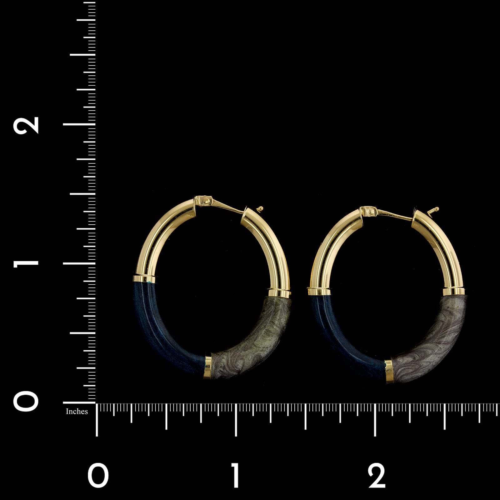 18K Yellow Gold Estate Enamel Oval Hoop Earrings
