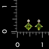 18K Yellow Gold Estate Peridot and Diamond Earrings